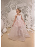 Beaded Blush Pink Lace Tulle Corset Back Flower Girl Dress